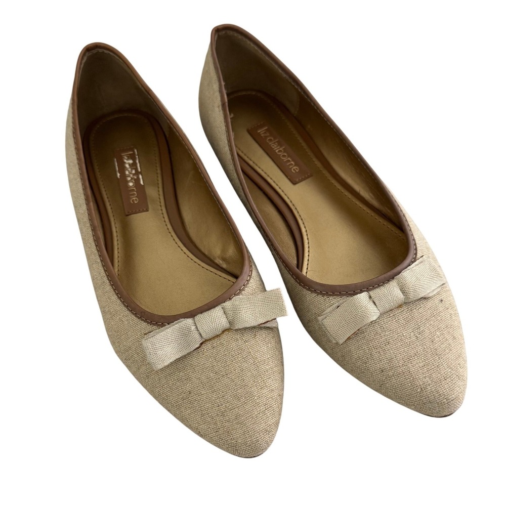 Liz Claiborne Ballet Flats Linen/Canvas With Bow Size 8